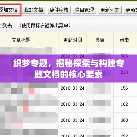 織夢(mèng)專題，揭秘探索與構(gòu)建專題文檔的核心要素